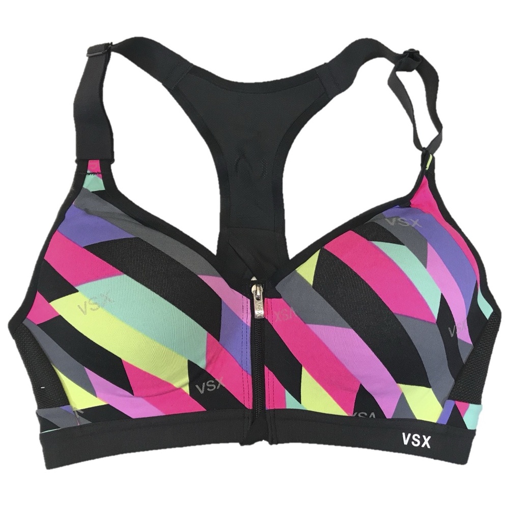 Victoria's Secret Knockout Neon Color Block Zip Up Sports Bra 34DD